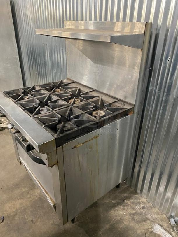 Southbend Commercial Stainless Steel Natural Gas Powered 6 Burner Range/Oven Combo! With Back Splash & Overhead Salamander Shelf! With Wired Oven Rack! Model: X436D SN: 02L38236! On Legs! Working When Removed! - Image 2 of 12