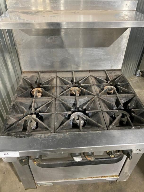 Southbend Commercial Stainless Steel Natural Gas Powered 6 Burner Range/Oven Combo! With Back Splash & Overhead Salamander Shelf! With Wired Oven Rack! Model: X436D SN: 02L38236! On Legs! Working When Removed! - Image 5 of 12