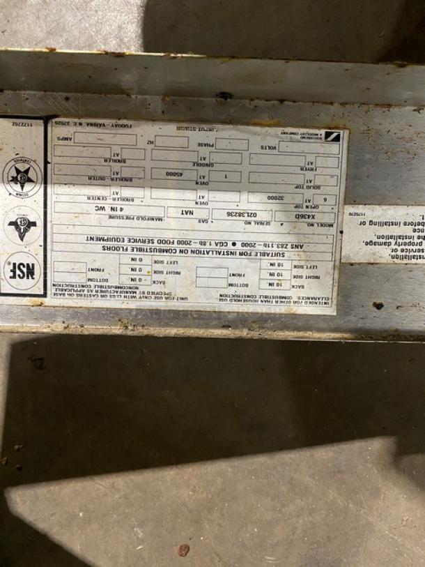 Southbend Commercial Stainless Steel Natural Gas Powered 6 Burner Range/Oven Combo! With Back Splash & Overhead Salamander Shelf! With Wired Oven Rack! Model: X436D SN: 02L38236! On Legs! Working When Removed! - Image 11 of 12