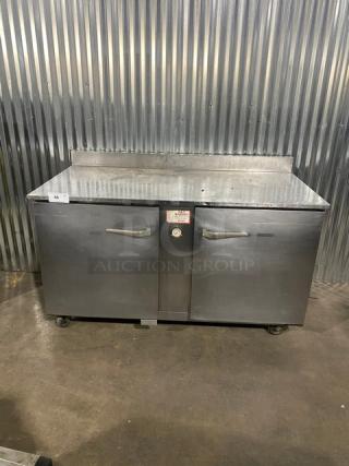 Traulsen Commercial Stainless Steel 2 Door 60" Worktop Refrigerator! With Back Splash! Model: UHT60-ZCF-LS SN: T79925J04! 115V 1 Phase! On Casters!