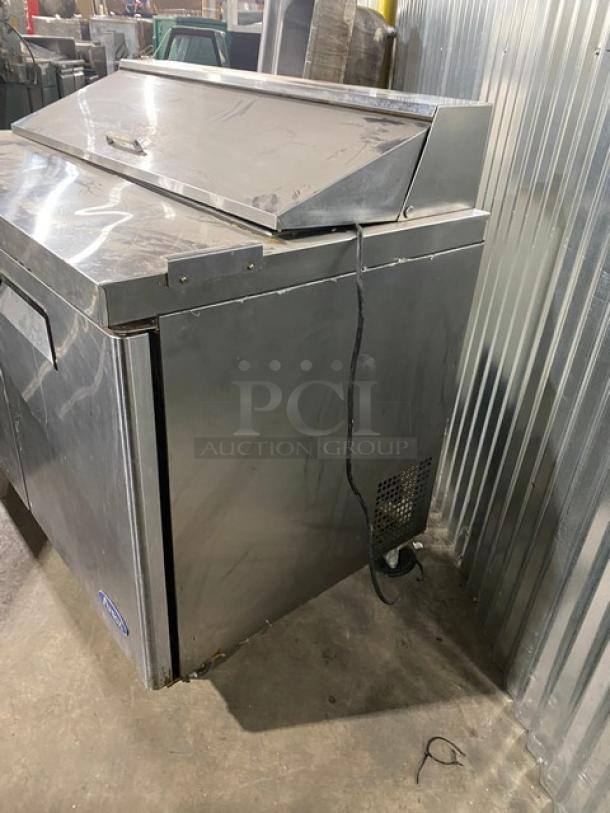 Atosa Commercial Stainless Steel 2 Door Refrigerated Bain Marie Style Mega Top Salad/Sandwich Prep Table! With Food Pans! With Poly Coated Wire Racks! Model: MSF8302GR SN: MSF8302GRAUS100317102100C40036! 115V 1 Phase! On Casters! - Image 4 of 11