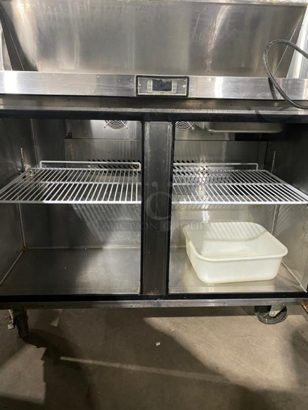 Atosa Commercial Stainless Steel 2 Door Refrigerated Bain Marie Style Mega Top Salad/Sandwich Prep Table! With Food Pans! With Poly Coated Wire Racks! Model: MSF8302GR SN: MSF8302GRAUS100317102100C40036! 115V 1 Phase! On Casters! - Image 6 of 11