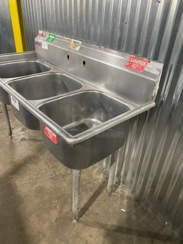 Commercial Stainless Steel 3-Compartment Dishwashing Sink! With Back Splash! With Basket Drain Holes! On Legs! - Image 2 of 9