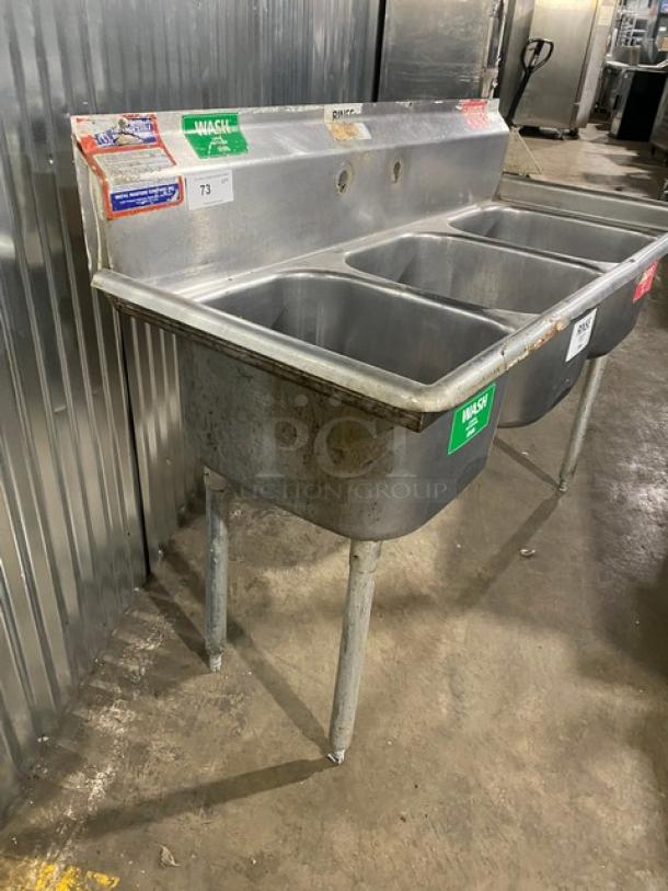 Commercial Stainless Steel 3-Compartment Dishwashing Sink! With Back Splash! With Basket Drain Holes! On Legs! - Image 4 of 9