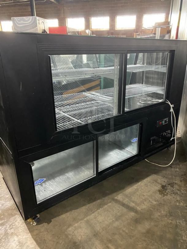 Commercial Black Slanted Glass Refrigerated Multi-Tier Meat Deli Merchandiser Display Showcase! With Lower Storage Compartment! With Poly Coated Wire Racks! With Rear Sliding Glass Doors! On Casters! - Image 3 of 12
