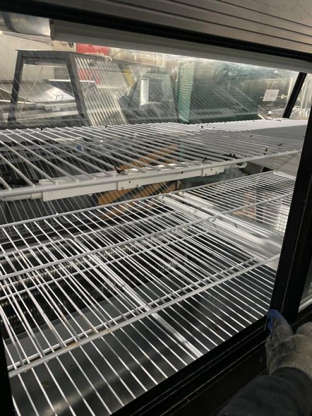 Commercial Black Slanted Glass Refrigerated Multi-Tier Meat Deli Merchandiser Display Showcase! With Lower Storage Compartment! With Poly Coated Wire Racks! With Rear Sliding Glass Doors! On Casters! - Image 6 of 12