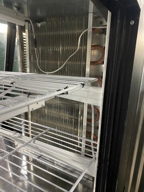 Commercial Black Slanted Glass Refrigerated Multi-Tier Meat Deli Merchandiser Display Showcase! With Lower Storage Compartment! With Poly Coated Wire Racks! With Rear Sliding Glass Doors! On Casters! - Image 7 of 12