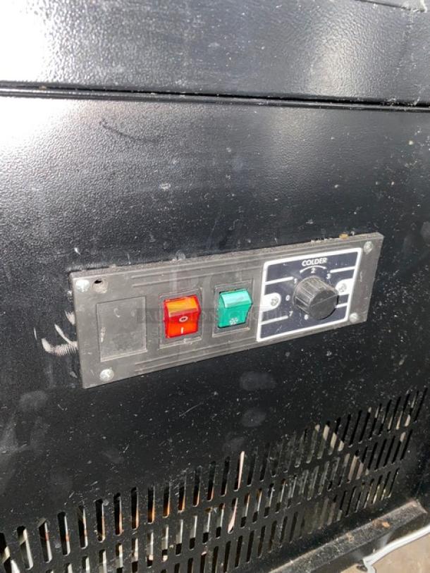 Commercial Black Slanted Glass Refrigerated Multi-Tier Meat Deli Merchandiser Display Showcase! With Lower Storage Compartment! With Poly Coated Wire Racks! With Rear Sliding Glass Doors! On Casters! - Image 9 of 12