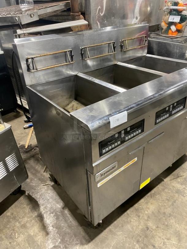 Frymaster Commercial Stainless Steel Natural Gas Powered 150 Lb. 3-Bay Deep Fat Fryer System! With Digital Controls! With Back Splash & Basket Hangers! Model: FPPH355 SN: 1603IE0053! 120V 1 Phase! On Casters! - Image 2 of 10