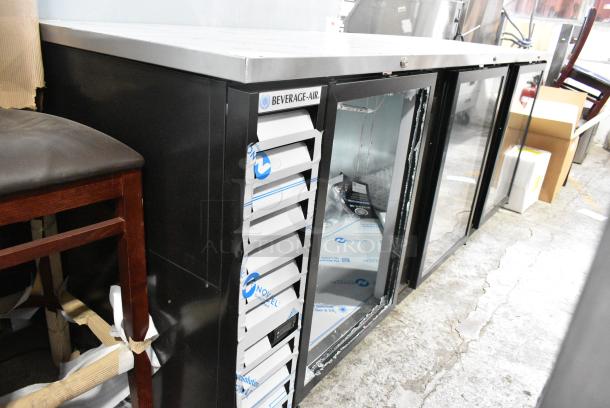 BRAND NEW SCRATCH AND DENT! Beverage Air  BB94HC-1-G-B Metal commercial 3 Door Back Bar Cooler Merchandiser. See Pictures for Broken Glass. 115 Volts, 1 Phase. Tested and Working! - Image 2 of 8