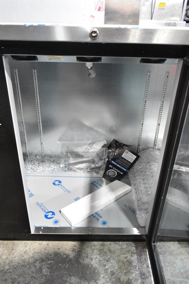 BRAND NEW SCRATCH AND DENT! Beverage Air  BB94HC-1-G-B Metal commercial 3 Door Back Bar Cooler Merchandiser. See Pictures for Broken Glass. 115 Volts, 1 Phase. Tested and Working! - Image 6 of 8