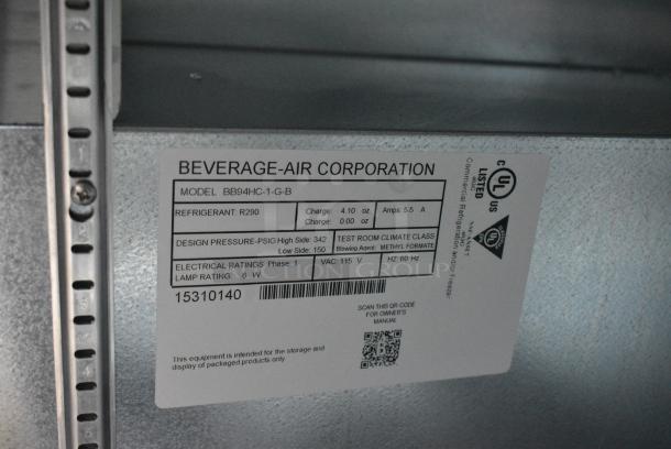 BRAND NEW SCRATCH AND DENT! Beverage Air  BB94HC-1-G-B Metal commercial 3 Door Back Bar Cooler Merchandiser. See Pictures for Broken Glass. 115 Volts, 1 Phase. Tested and Working! - Image 8 of 8