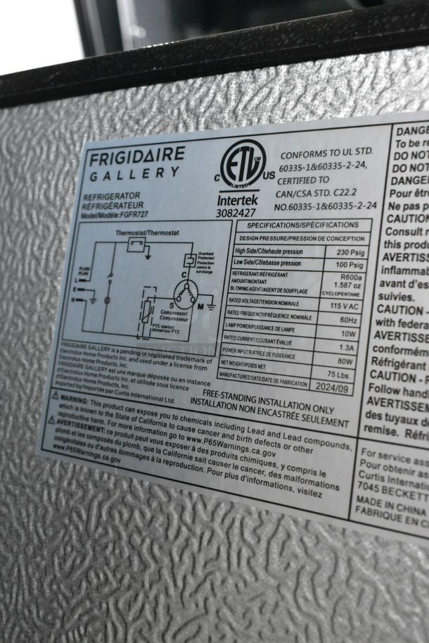 BRAND NEW SCRATCH AND DENT! Frigidaire FGFR727 Stainless Steel Reach In Cooler w/ Freezer. 115 Volts, 1 Phase. Tested and Working! - Image 8 of 9