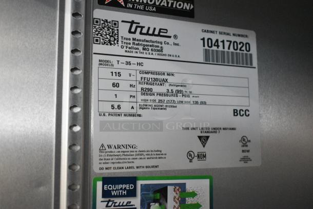 2022 True T-35-HC Stainless Steel Commercial 2 Door Reach In Cooler. 115 Volts, 1 Phase. Tested and Working! - Image 7 of 7