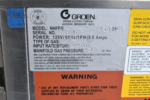 Groen NHFP/E-4 Stainless Steel Commercial Floor Style Natural Gas Powered Braising Pan. 144,000 BTU. - Image 12 of 12