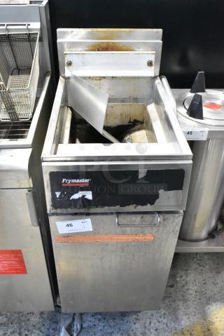 Frymaster GF14SD Stainless Steel Commercial Floor Style Propane Gas Powered Deep Fat Fryer.