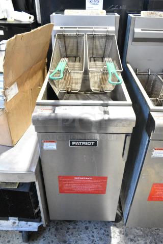 Imperial FM-90/NG Stainless Steel Commercial Floor Style Natural Gas Powered Deep Fat Fryer w/ 2 Metal Fry Baskets on Commercial Casters. 90,000 BTU.