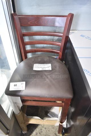 BRAND NEW SCRATCH AND DENT! Lancaster Table & Seating 164BWLMVDBAS Mahogany Finish Wood Ladder Back Bar Stool with Dark Brown Vinyl Seat - Assembled