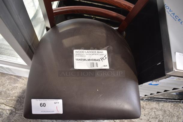 BRAND NEW SCRATCH AND DENT! Lancaster Table & Seating 164BWLMVDBAS Mahogany Finish Wood Ladder Back Bar Stool with Dark Brown Vinyl Seat - Assembled - Image 4 of 5