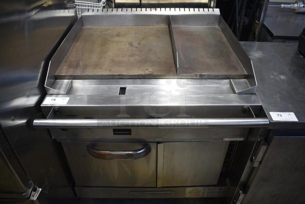 Southbend Stainless Steel Commercial Natural Gas Powered Flat Top Griddle w/ Convection Oven on Commercial Casters. - Image 1 of 8