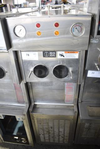 Duke 857P-332 Stainless Steel Commercial Floor Style 2 Flavor w/ Twist Soft Serve Ice Cream Machine on Commercial Casters. 208/230 Volts.