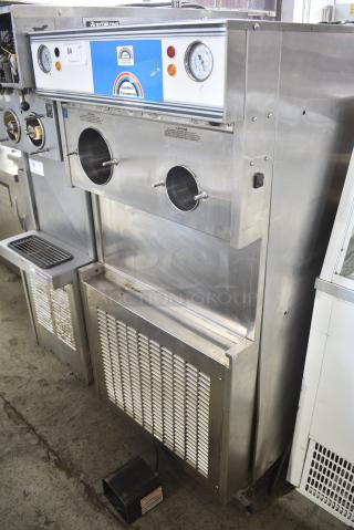 Duke 977RN-132C Stainless Steel Commercial Floor Style 2 Flavor w/ Twist Soft Serve Ice Cream Machine on Commercial Casters. 208/230 Volts.