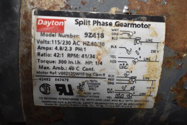 Dayton 9Z418 Split Phase Gearmotor. 115/230 Volts, 1 Phase. - Image 5 of 6