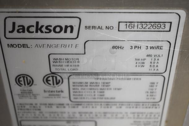 2016 Jackson AvengerHT-E Stainless Steel Commercial Undercounter Dishwasher. 460 Volts, 3 Phase. - Image 7 of 8