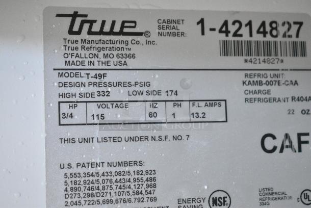 True T-49F Stainless Steel Commercial 2 Door Reach In Freezer on Commercial Casters. 115 Volts, 1 Phase. Cannot Test - Unit Trips Breaker - Image 9 of 10