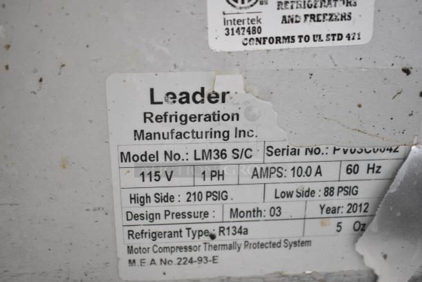 Leader LM36 S/C Stainless Steel Commercial Prep Table on Commercial Casters. 115 Volts, 1 Phase. Tested and Powers On But Does Not Get Cold - Image 9 of 10