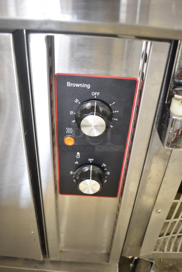 BRAND NEW SCRATCH AND DENT! 2023 Cookline ER36-240 Stainless Steel Commercial Electric Powered 6 Burner Hot Plate Range w/ Oven, Over Shelf and Backsplash. 240 Volts, 3 Phase. - Image 7 of 12