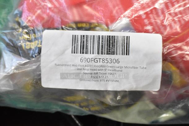 2 BRAND NEW SCRATCH AND DENT! Items; Rubbermaid Rough-Floor FGT25500WH00 20 oz. White Blend Looped End Wet Mop Head with 5" Headband 690T2500WH00 and Rubbermaid Web Foot FGT85306GR00 Green Large Microfiber Tube Wet Mop Head with 5" Headband 690FGT85306. 2 Times Your Bid! - Image 4 of 4