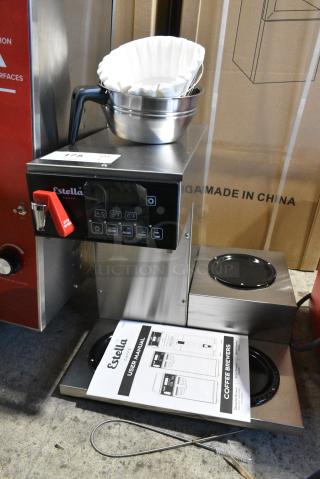 BRAND NEW SCRATCH AND DENT! Estella AIG3LAF Stainless Steel Automatic Coffee Maker with 3 Decanter Warmers and Digital Display. 120 Volts, 1 Phase.