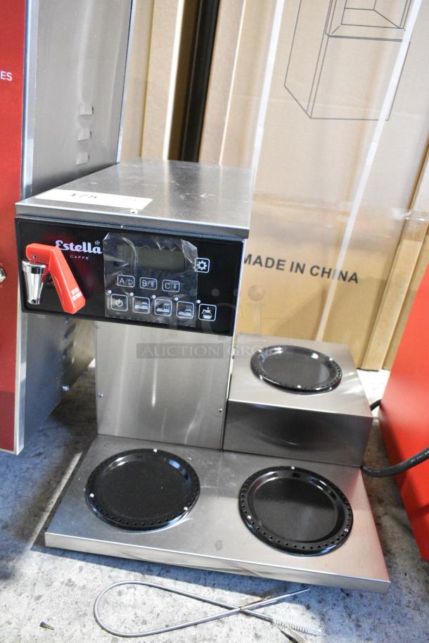 BRAND NEW SCRATCH AND DENT! Estella AIG3LAF Stainless Steel Automatic Coffee Maker with 3 Decanter Warmers and Digital Display. 120 Volts, 1 Phase. - Image 5 of 9