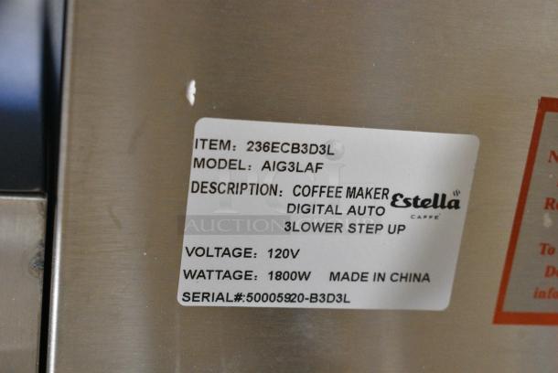 BRAND NEW SCRATCH AND DENT! Estella AIG3LAF Stainless Steel Automatic Coffee Maker with 3 Decanter Warmers and Digital Display. 120 Volts, 1 Phase. - Image 9 of 9