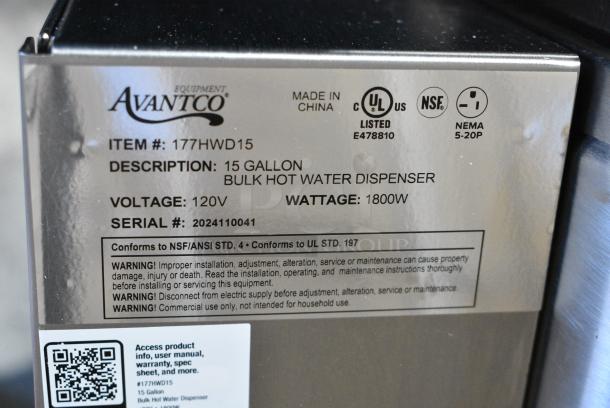 BRAND NEW SCRATCH AND DENT! Avantco 177HWD15 Stainless Steel 15 Gallon Bulk Hot Water Dispenser. 120 Volts, 1 Phase. - Image 9 of 9