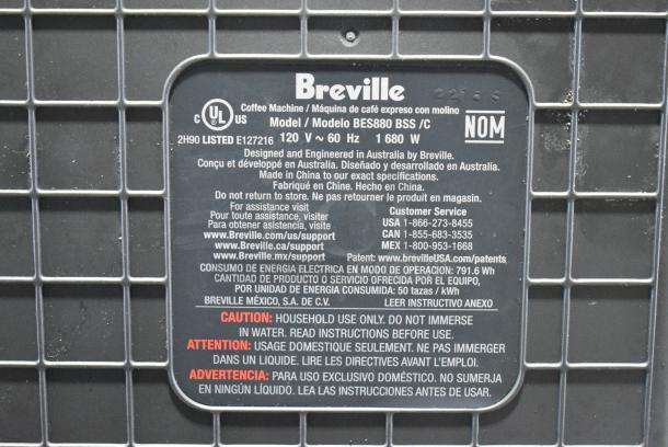 BRAND NEW SCRATCH AND DENT! Breville BES880 BSS / C Metal Countertop Espresso Machine. 120 Volts, 1 Phase. - Image 8 of 9