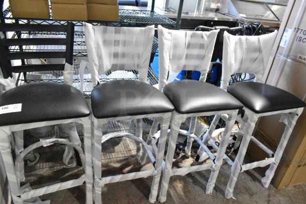 4 BRAND NEW SCRATCH AND DENT! Black Metal Bar Height Ladder Back Chair w/ Black Seat Cushion. 4 Times Your Bid! - Image 2 of 5