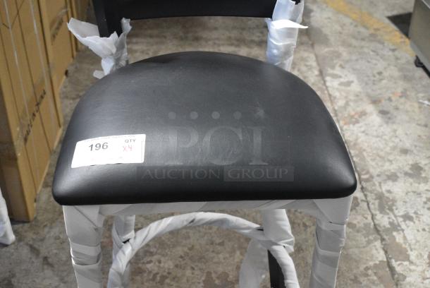 4 BRAND NEW SCRATCH AND DENT! Black Metal Bar Height Ladder Back Chair w/ Black Seat Cushion. 4 Times Your Bid! - Image 4 of 5