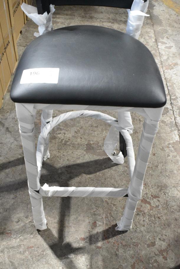 4 BRAND NEW SCRATCH AND DENT! Black Metal Bar Height Ladder Back Chair w/ Black Seat Cushion. 4 Times Your Bid! - Image 5 of 5