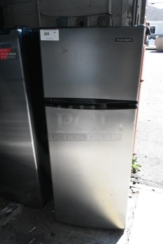 BRAND NEW SCRATCH AND DENT! Thomson TFR725 Refrigerator with Freezer and Rounded Chrome Corners. 115 Volts, 1 Phase. Tested and Working!