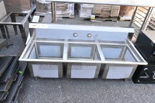 BRAND NEW SCRATCH AND DENT! Regency 600S31717 60" 16 Gauge Stainless Steel Three Compartment Commercial Sink with Galvanized Steel Legs - 17" x 17" x 12" Bowls. No Legs.