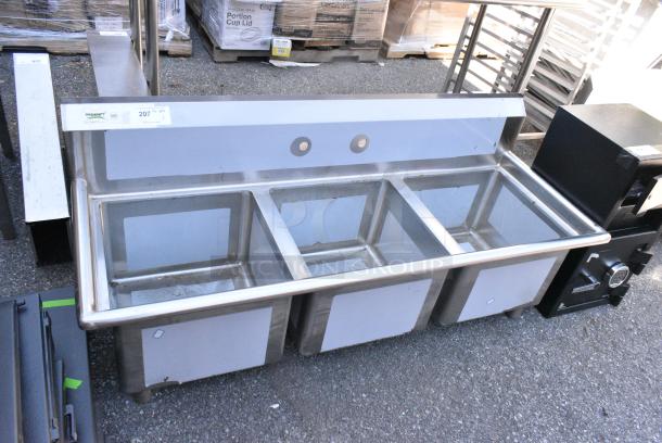 BRAND NEW SCRATCH AND DENT! Regency 600S31717 60" 16 Gauge Stainless Steel Three Compartment Commercial Sink with Galvanized Steel Legs - 17" x 17" x 12" Bowls. No Legs. - Image 3 of 7
