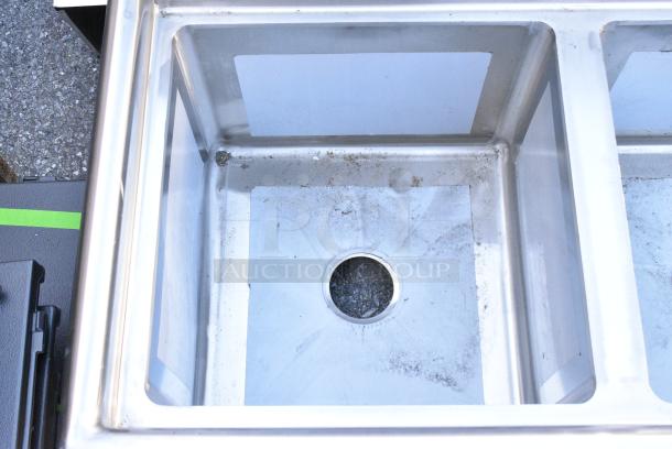 BRAND NEW SCRATCH AND DENT! Regency 600S31717 60" 16 Gauge Stainless Steel Three Compartment Commercial Sink with Galvanized Steel Legs - 17" x 17" x 12" Bowls. No Legs. - Image 4 of 7