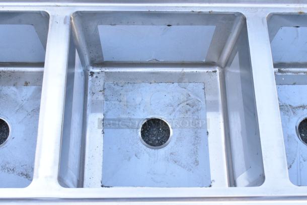 BRAND NEW SCRATCH AND DENT! Regency 600S31717 60" 16 Gauge Stainless Steel Three Compartment Commercial Sink with Galvanized Steel Legs - 17" x 17" x 12" Bowls. No Legs. - Image 5 of 7