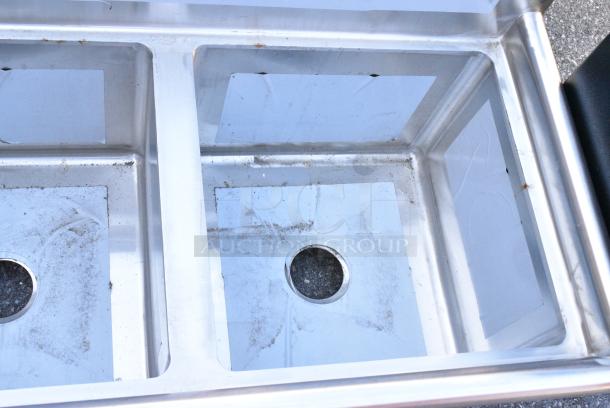 BRAND NEW SCRATCH AND DENT! Regency 600S31717 60" 16 Gauge Stainless Steel Three Compartment Commercial Sink with Galvanized Steel Legs - 17" x 17" x 12" Bowls. No Legs. - Image 6 of 7