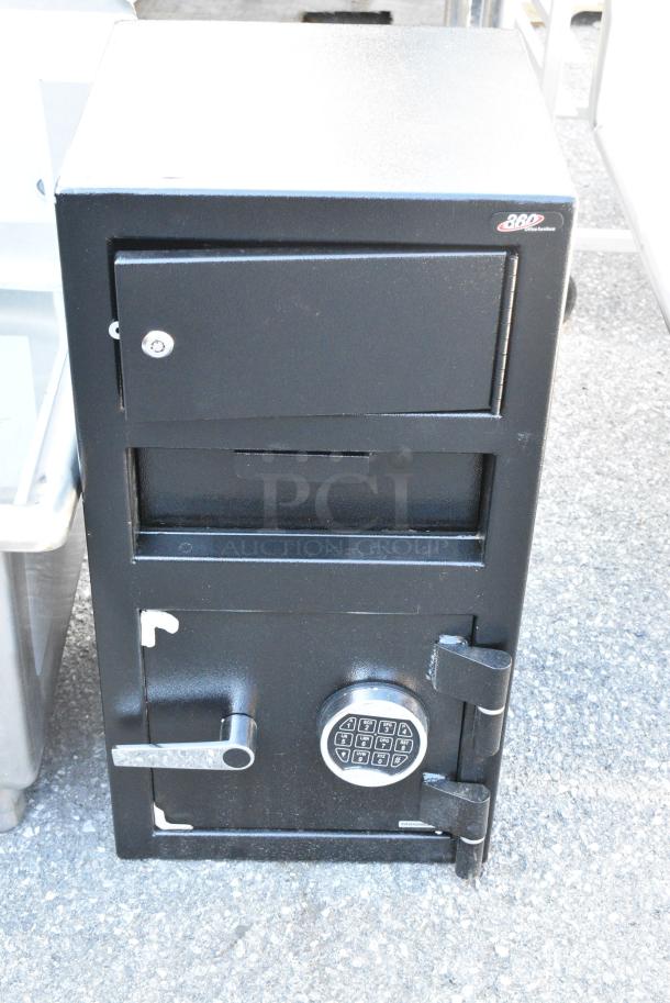 BRAND NEW SCRATCH AND DENT! 360 Office Furniture Black Metal Single Compartment Drop Safe. - Image 1 of 6