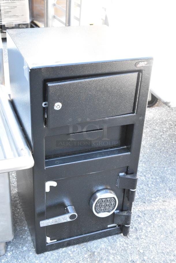 BRAND NEW SCRATCH AND DENT! 360 Office Furniture Black Metal Single Compartment Drop Safe. - Image 3 of 6