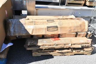 8 BRAND NEW SCRATCH AND DENT! Items Including 600PR302K Regency 30 Pan End Load Bun / Sheet Pan Rack with Non-Marking Casters - Unassembled, Libman 1038 24" Straight Floor Squeegee with 60" Wood Handle - 6/Pack. 8 Times Your Bid!