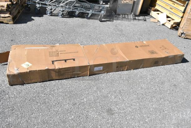 BRAND NEW SCRATCH AND DENT! Lancaster Table & Seating 164VYBENCH84 Vineyard Series 7' Barrel Brown Outdoor Folding Bench 12" x 84" - Image 1 of 3
